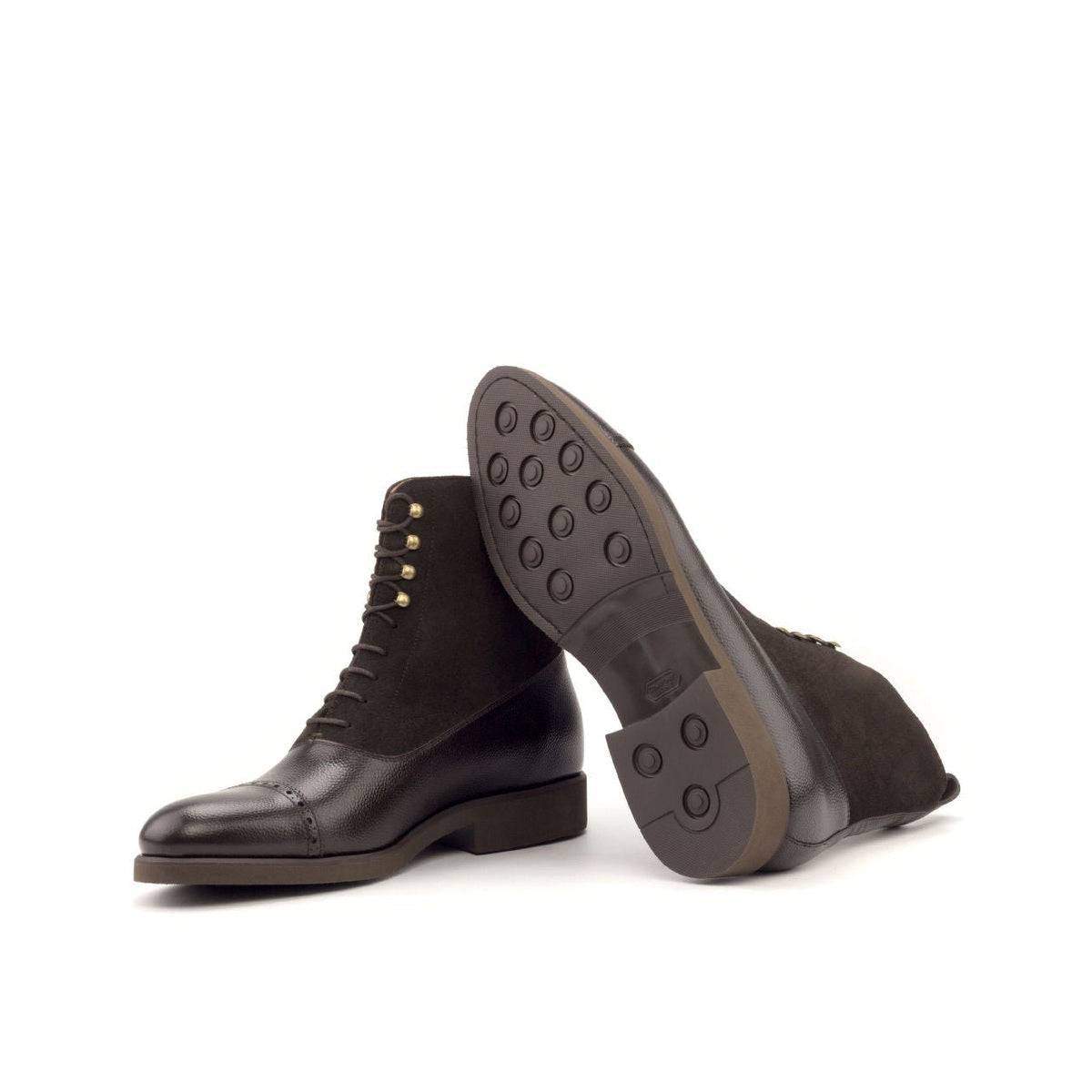 Balmoral Boot in Dark Brown Pebble Grain Box Calf and Dark Brown Suede - Zatorres | Free Shipping on orders over $300