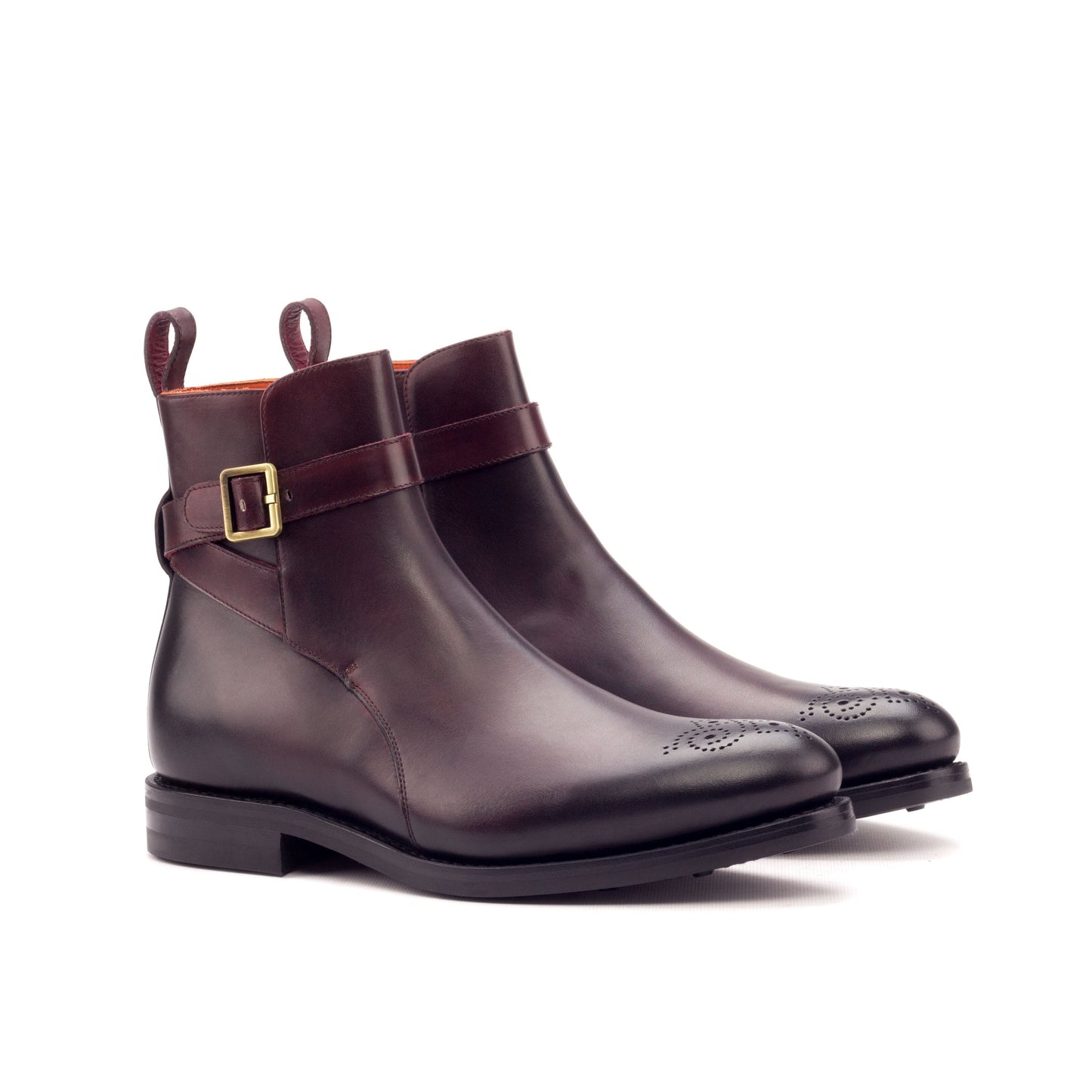 Jodhpur Boot in Burnished Burgundy Painted Box Calf, front three-quarter view