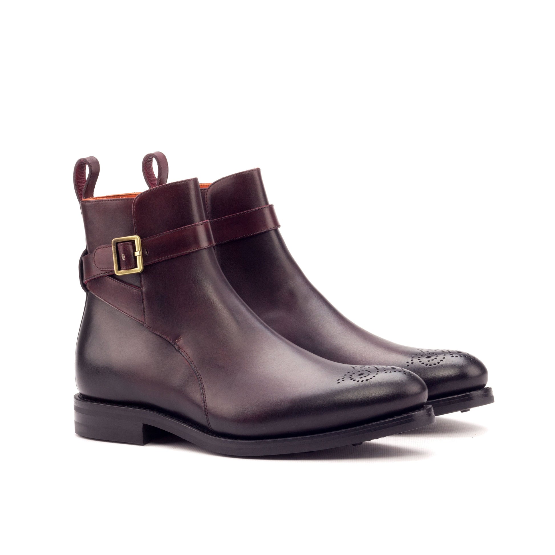 Jodhpur Boot in Burnished Burgundy Painted Box Calf, front three-quarter view