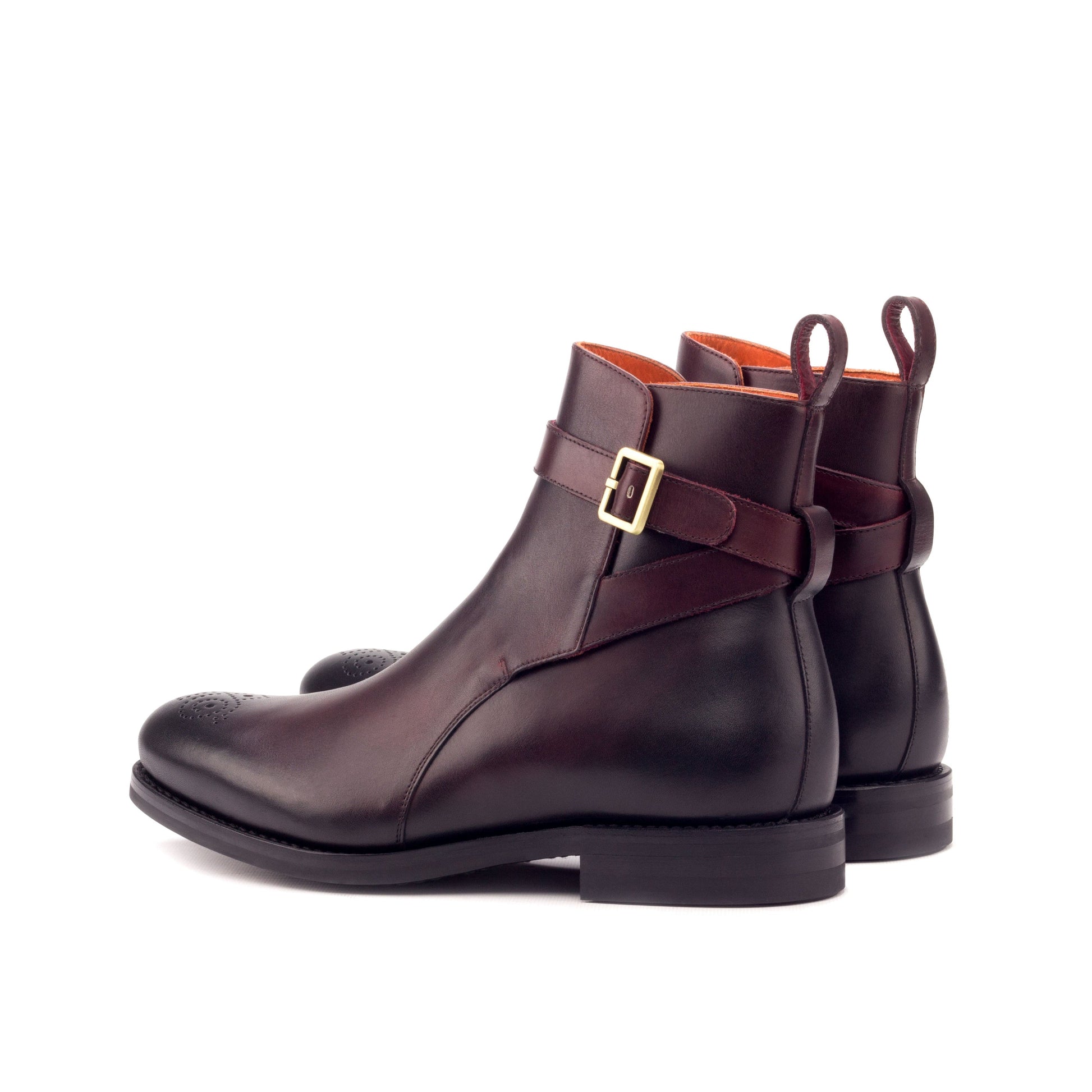 Jodhpur Boot in Burnished Burgundy Painted Box Calf, rear three-quarter view