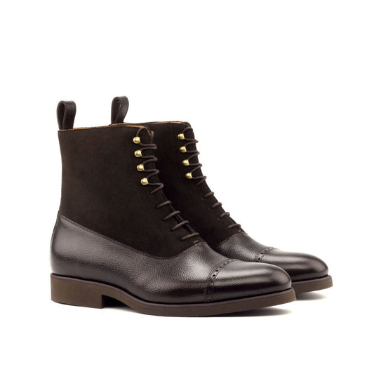 Balmoral Boot in Dark Brown Pebble Grain Box Calf and Dark Brown Suede - Zatorres | Free Shipping on orders over $200