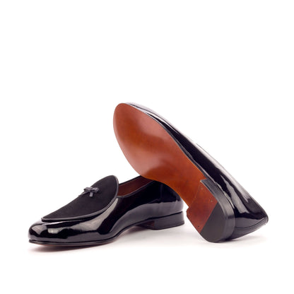Belgian Slipper in Black Suede and Black Patent - Zatorres | Free Shipping on orders over $200