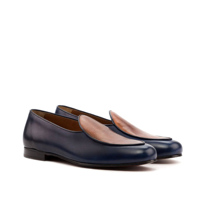 Belgian Slipper in Brown Calf and Navy Calf - Zatorres | Free Shipping on orders over $200