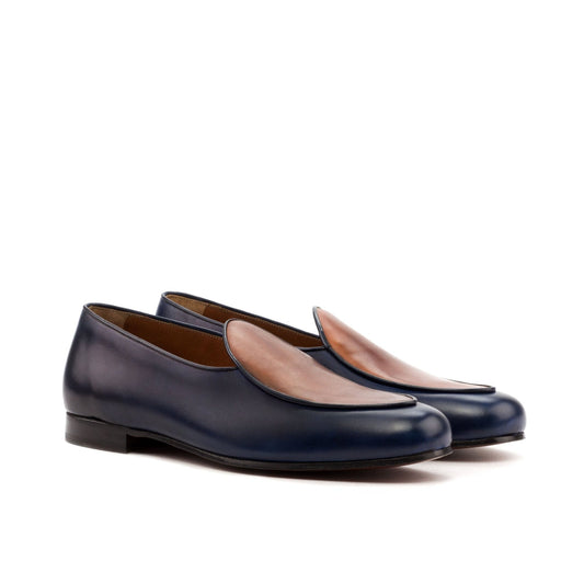 Belgian Slipper in Brown Calf and Navy Calf - Zatorres | Free Shipping on orders over $200