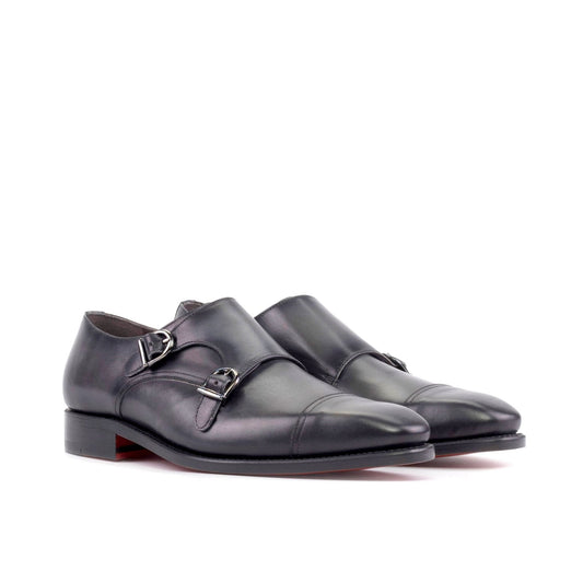 Double Monk Strap in Grey Box Calf - Zatorres | Free Shipping on orders over $200