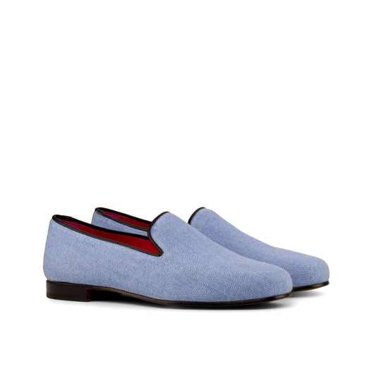 Santiago Slipper in Blue Linen - Zatorres | Free Shipping on orders over $200