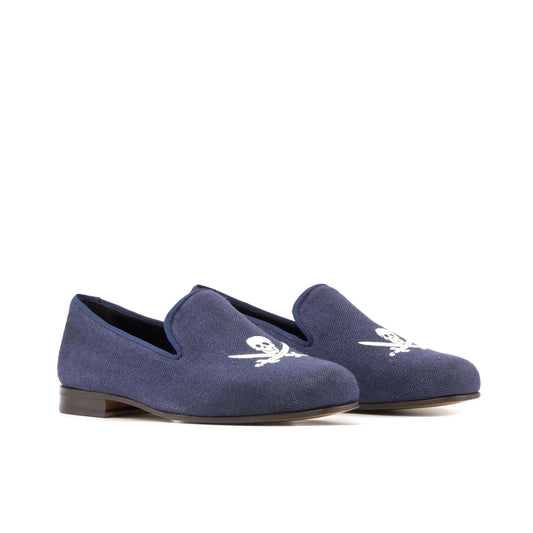 Santiago Slipper in Navy Linen - Zatorres | Free Shipping on orders over $200