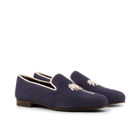 Santiago Slipper in Navy Linen - Zatorres | Free Shipping on orders over $200