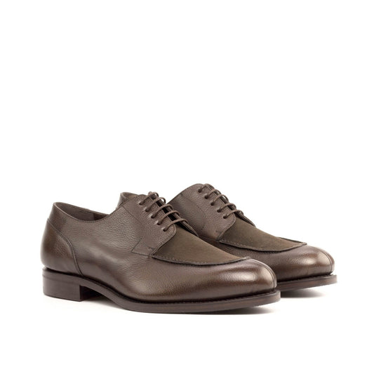 Split Toe Derby in Dark Brown Suede and Dark Brown Painted Full Grain Box Calf - Zatorres | Free Shipping on orders over $200