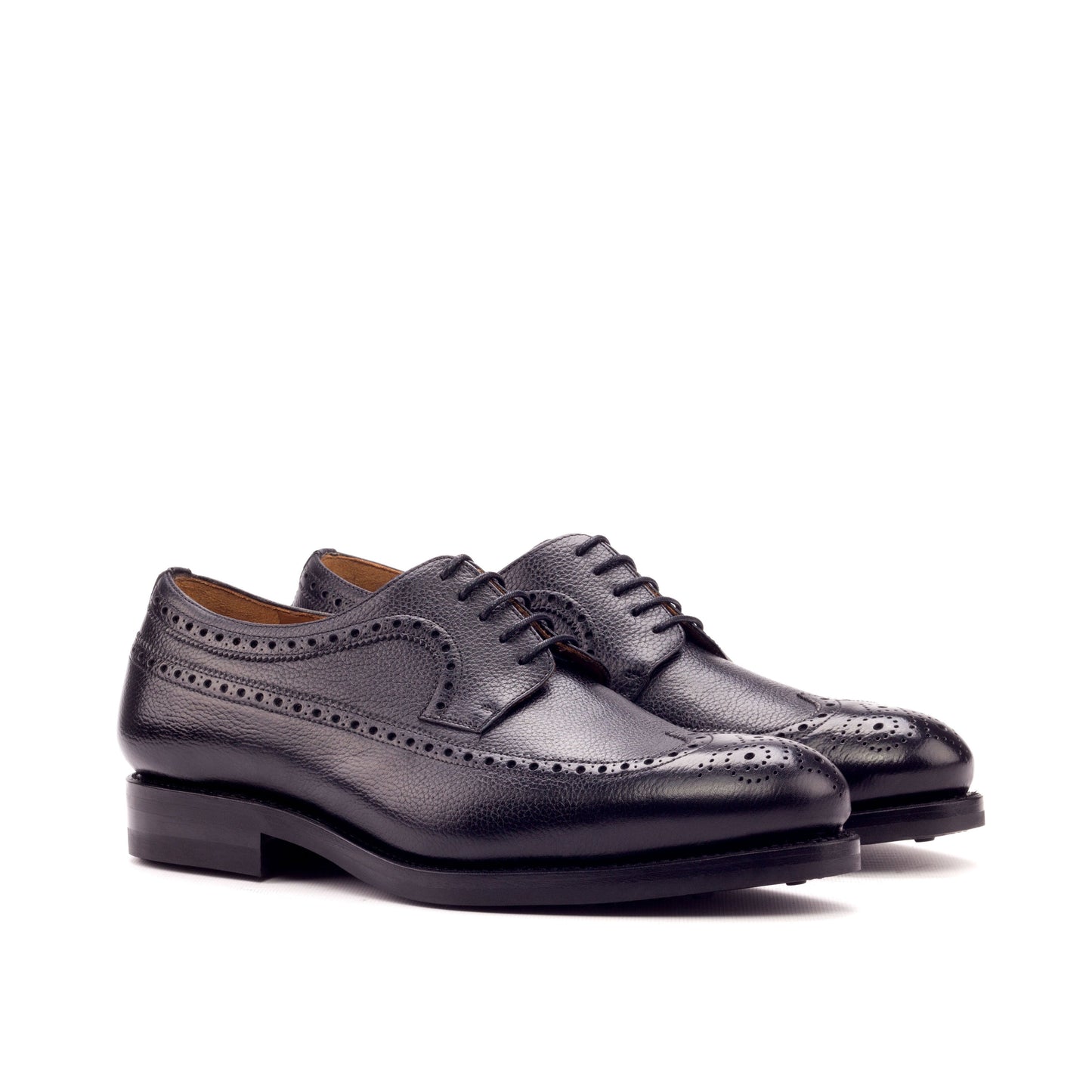 Long Wingtip Derby in Black Painted Full-Grain Box Calf, front three-quarter view