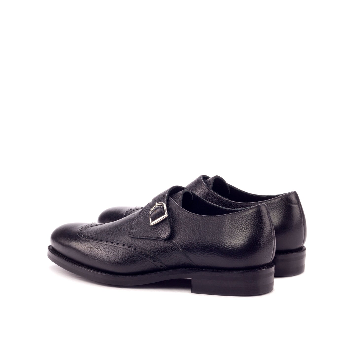 Single Monk Strap in Black Painted Full-Grain Box Calf and Black Herringbone Fabric, rear three-quarter view