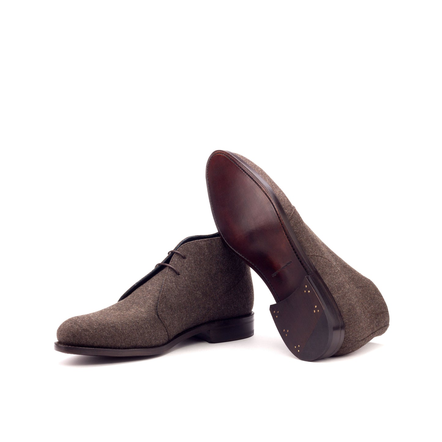 Chukka Boot in Brown Flannel showing brown leather sole