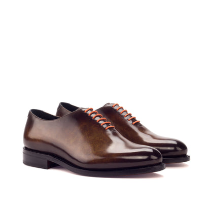 Wholecut Oxford in Cognac Marble Patina Box Calf and Denim Marble Patina Box Calf, front three-quarter view