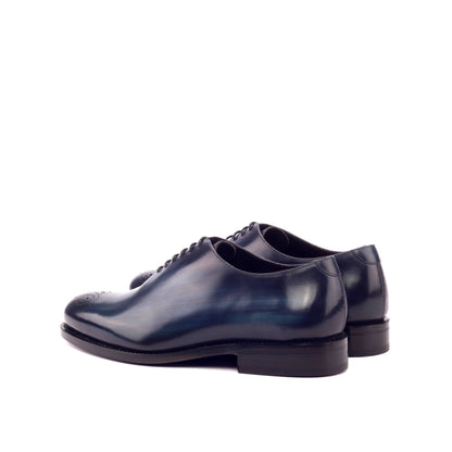 Wholecut Oxford in Denim Patina Box Calf, rear three-quarter view