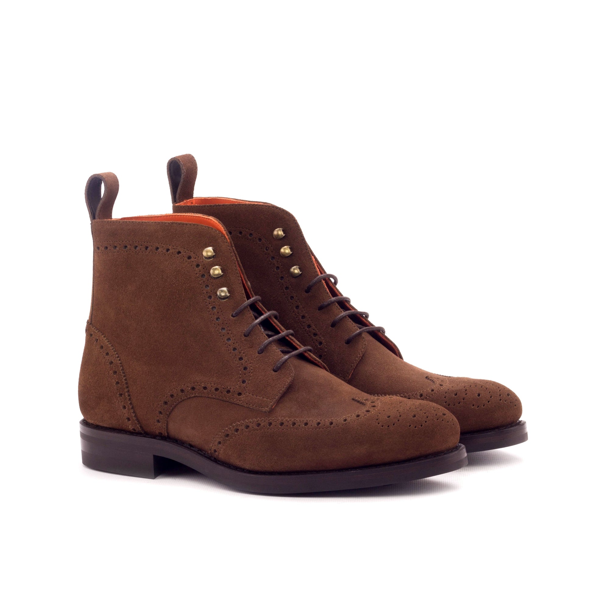 Wingtip Boot in Medium Brown Lux Suede, front three-quarter view