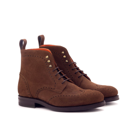 Wingtip Boot in Medium Brown Lux Suede, front three-quarter view