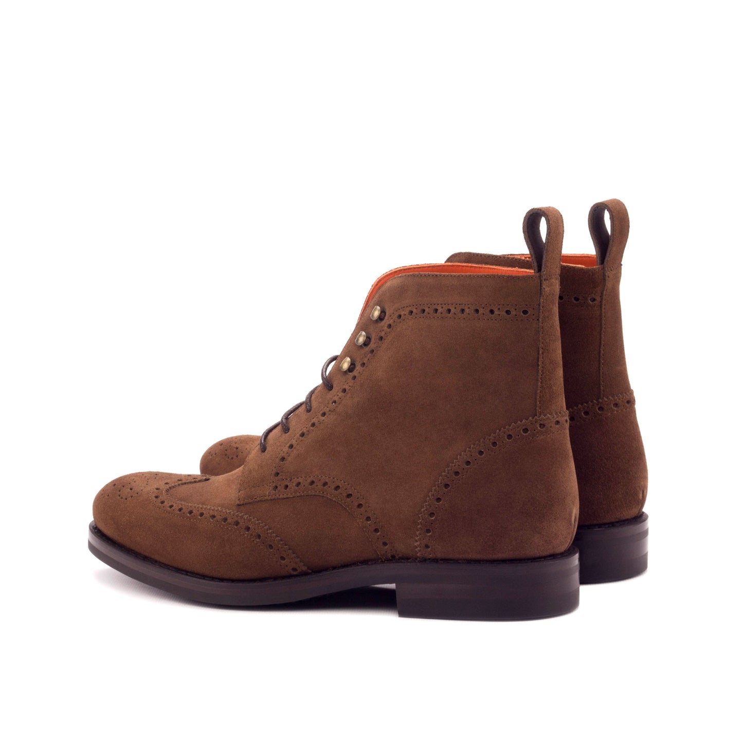 Wingtip Boot in Medium Brown Lux Suede, rear three-quarter view