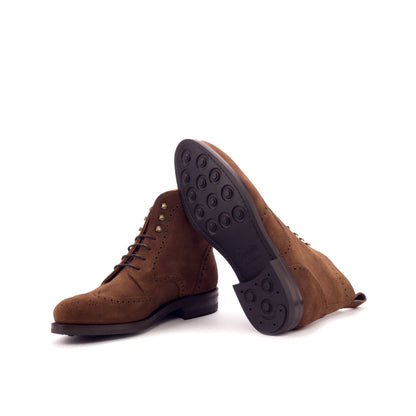 Wingtip Boot in Medium Brown Lux Suede showing black dainite rubber sole