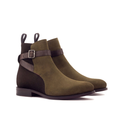 Jodhpur Boot in Dark Brown Lux Suede and Dark Brown Painted Pebble-Grain Box Calf, front three-quarter view