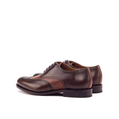 Wingtip Oxford in Dark Brown Painted Box Calf and Cognac Painted Box Calf, rear three-quarter view