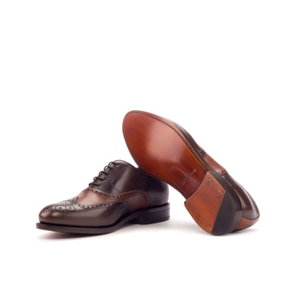 Wingtip Oxford in Dark Brown Painted Box Calf and Cognac Painted Box Calf showing cognac leather sole