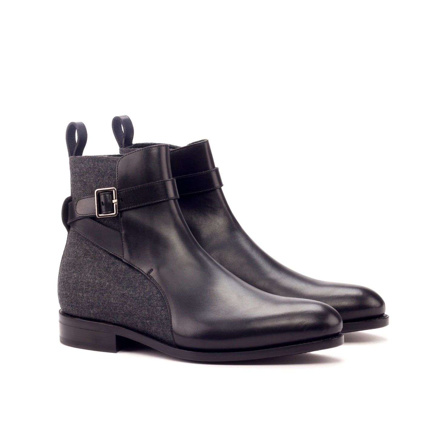 Jodhpur Boot in Dark Grey Flannel and Black Box Calf, front three-quarter view