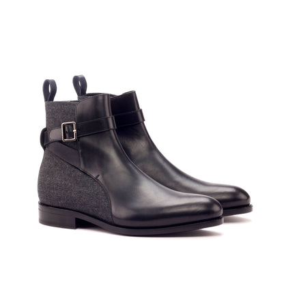 Jodhpur Boot in Dark Grey Flannel and Black Box Calf, front three-quarter view