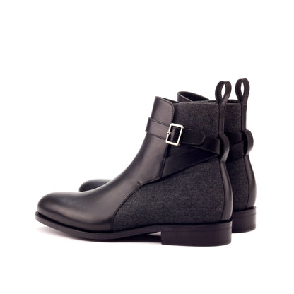 Jodhpur Boot in Dark Grey Flannel and Black Box Calf, rear three-quarter view