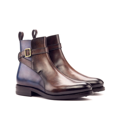 Jodhpur Boot in Denim Marble Patina Box Calf and Brown Marble Patina Box Calf, front three-quarter view