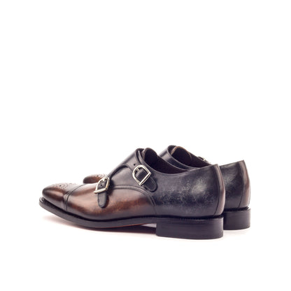 Double Monk Strap in Brown Marble Patina Box Calf and Grey Marble Patina Box Calf, rear three-quarter view