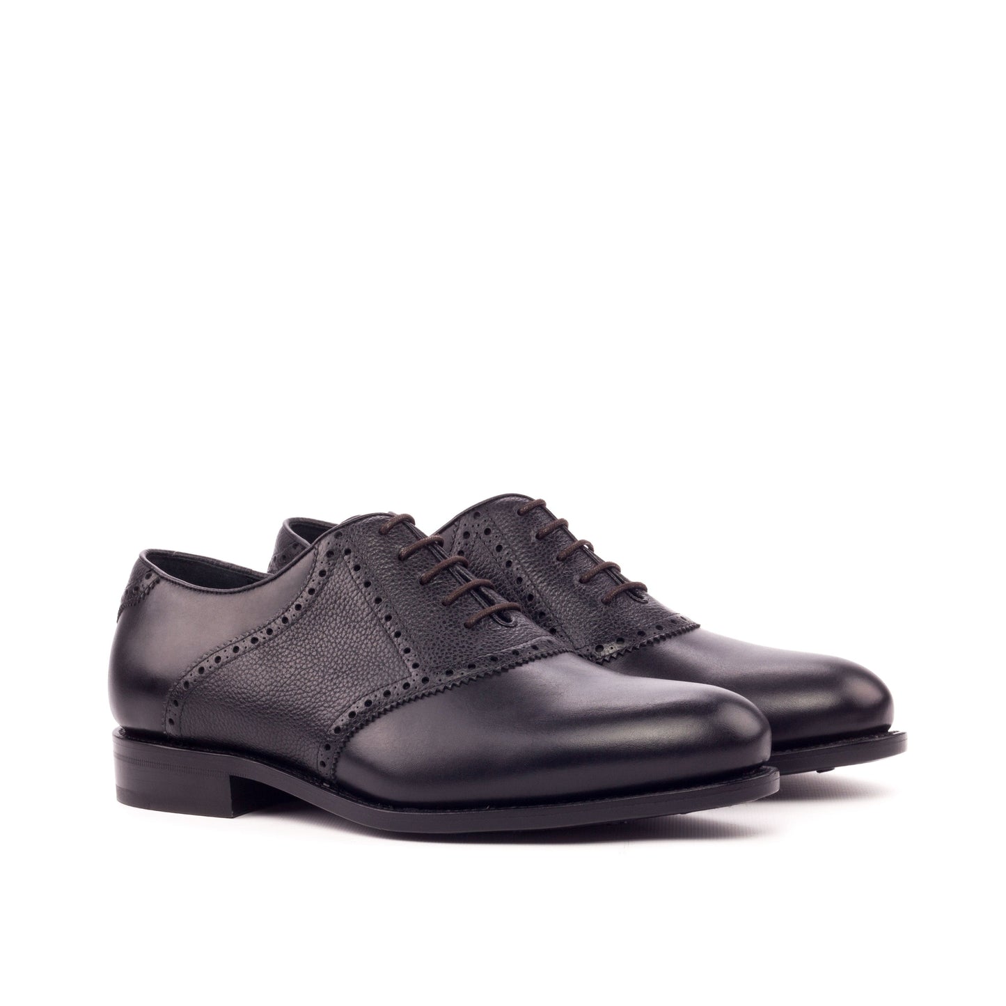 Saddle Shoe in Black Painted Box Calf and Black Painted Full-Grain Box Calf, front three-quarter view