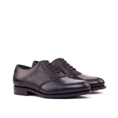 Saddle Shoe in Black Painted Box Calf and Black Painted Full-Grain Box Calf, front three-quarter view