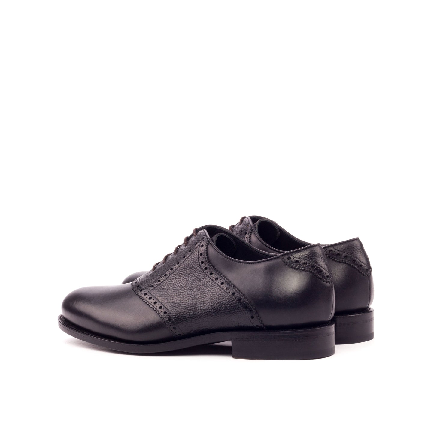 Saddle Shoe in Black Painted Box Calf and Black Painted Full-Grain Box Calf, rear three-quarter view