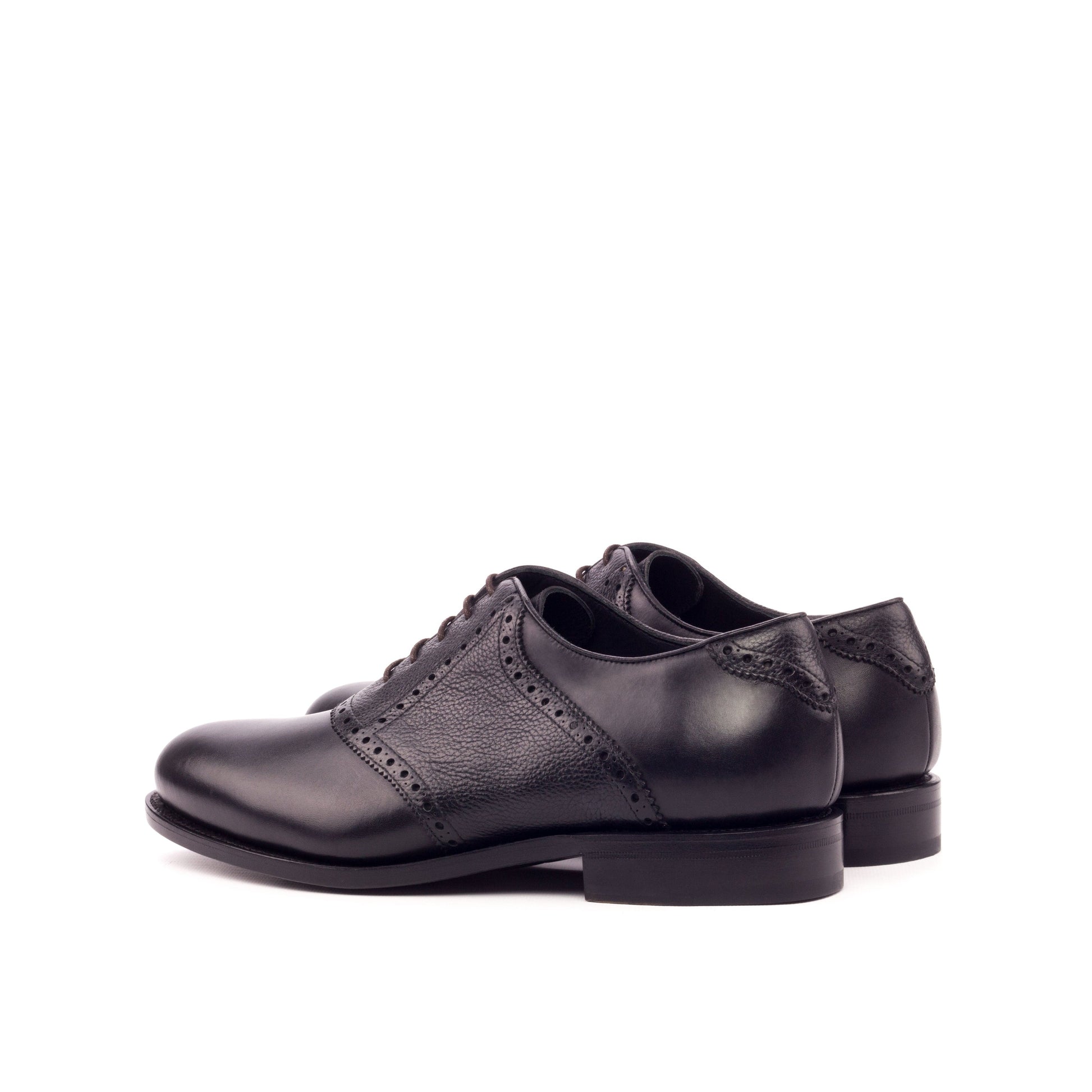 Saddle Shoe in Black Painted Box Calf and Black Painted Full-Grain Box Calf, rear three-quarter view
