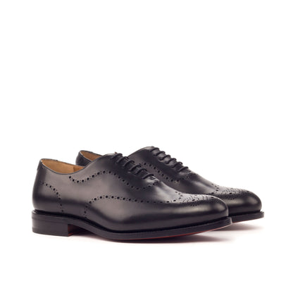 Wholecut Oxford in Black Box Calf and Black Painted Pebble-Grain Box Calf, front three-quarter view