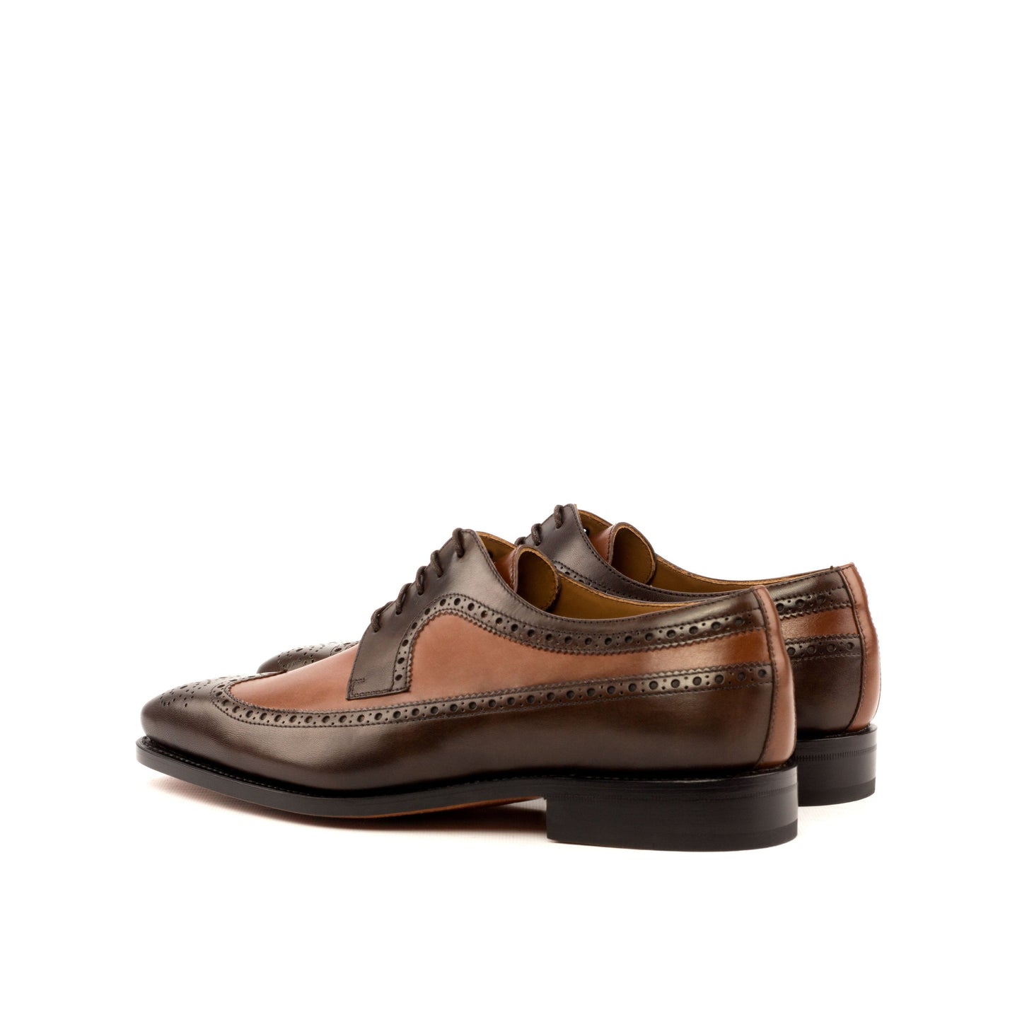 Long Wingtip Derby in Dark Brown Painted Box Calf and Medium Brown Painted Box Calf, rear three-quarter view