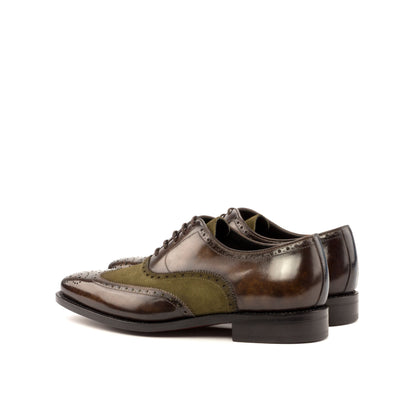 Wingtip Oxford in Brown Marble Patina Box Calf and Khaki Lux Suede, rear three-quarter view