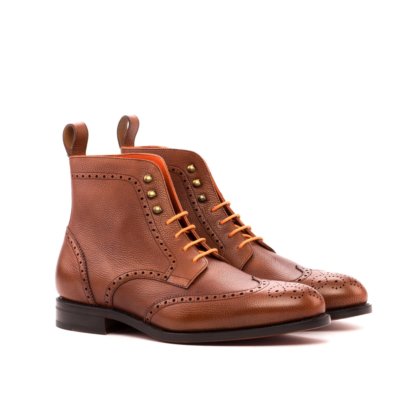 Wingtip Boot in Medium Brown Painted Full-Grain Box Calf, front three-quarter view