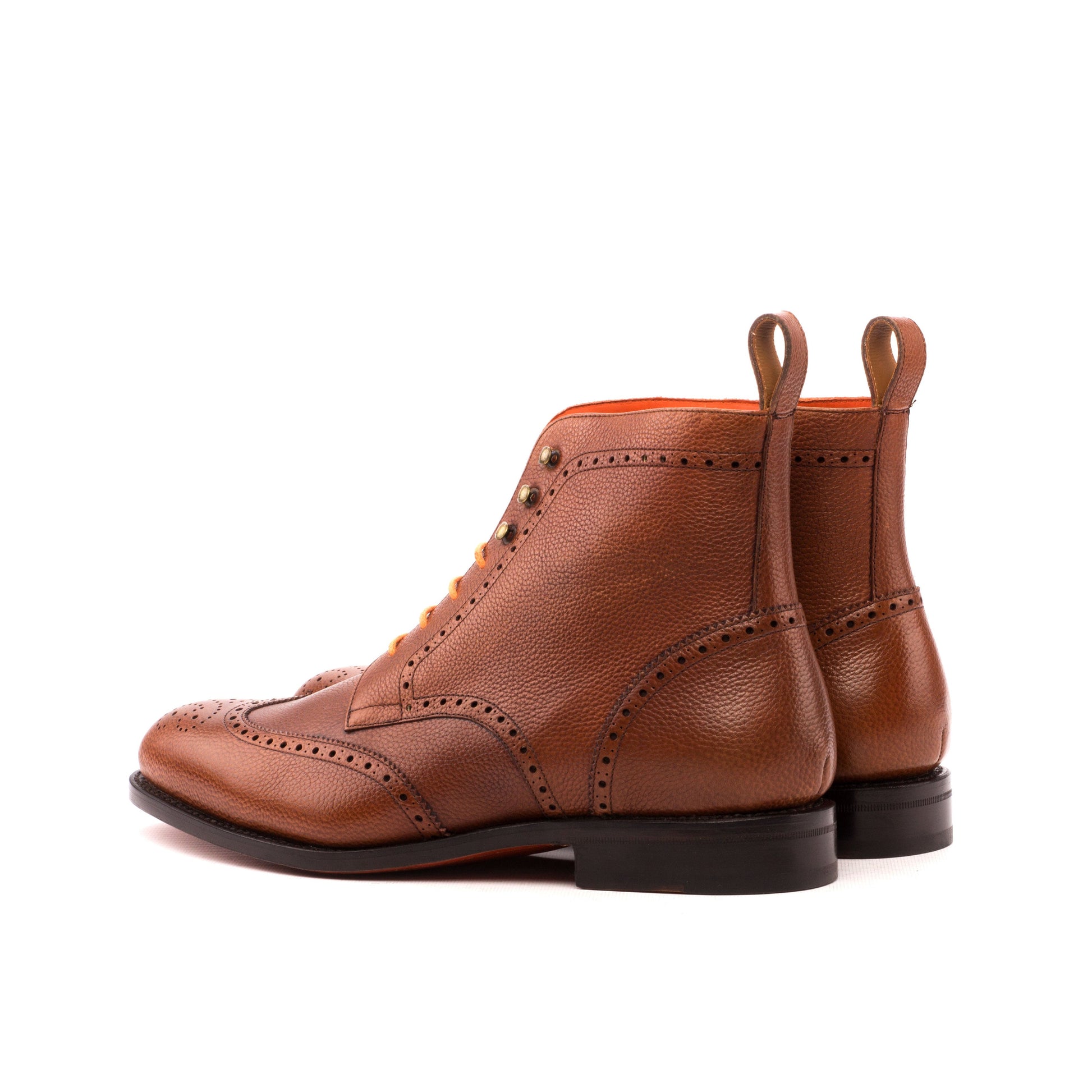 Wingtip Boot in Medium Brown Painted Full-Grain Box Calf, rear three-quarter view