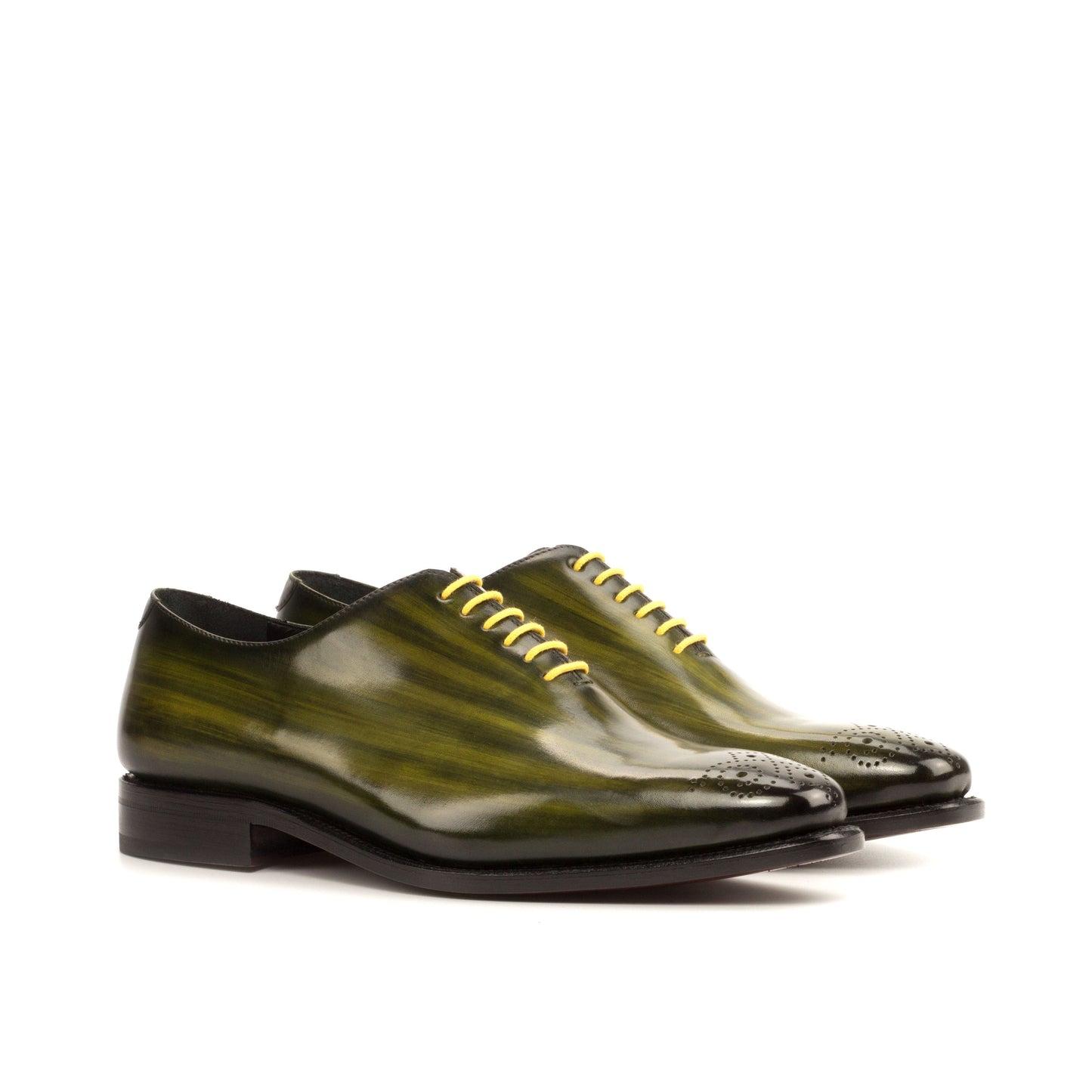 Wholecut Oxford in Khaki Patina Box Calf, front three-quarter view
