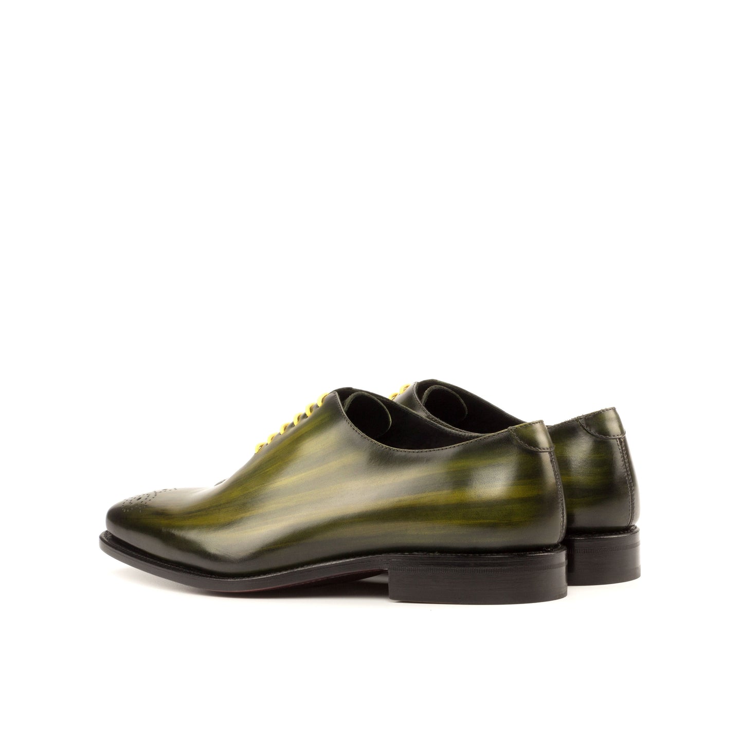 Wholecut Oxford in Khaki Patina Box Calf, rear three-quarter view