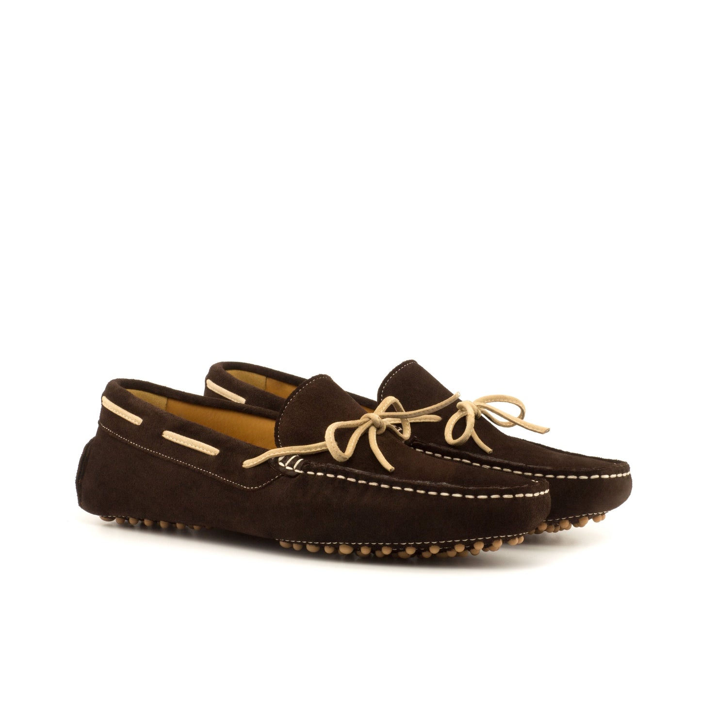 Driver Bow in Dark Brown Calf Suede, front three-quarter view