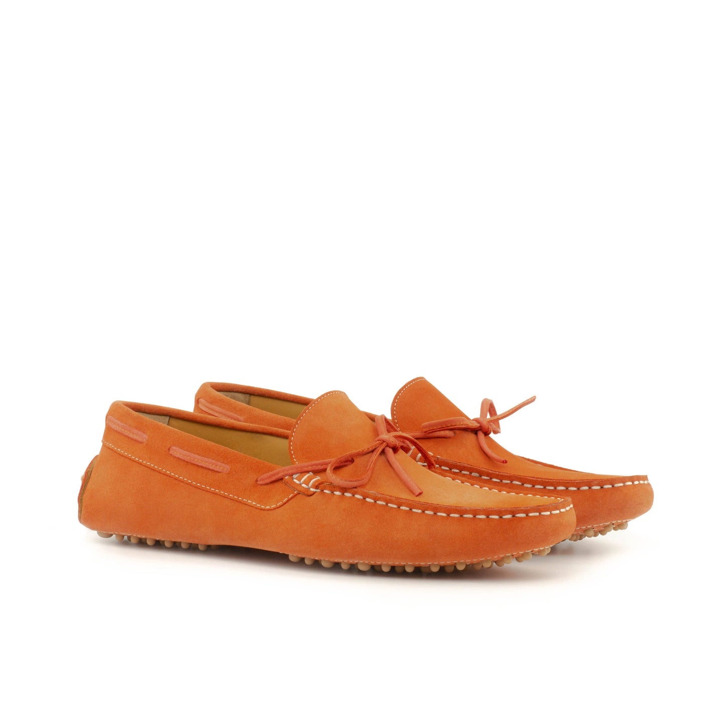 Driver Bow in Orange Calf Suede, front three-quarter view
