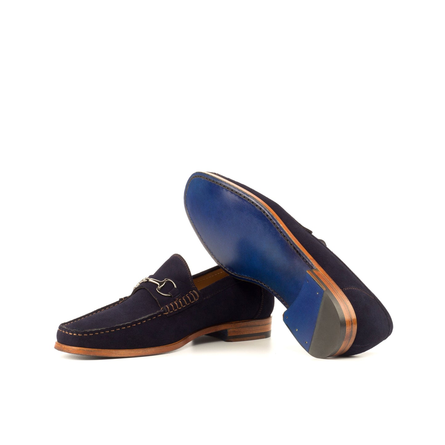 Moccasin Bit Loafer in Navy Calf Suede, ultramar leather sole