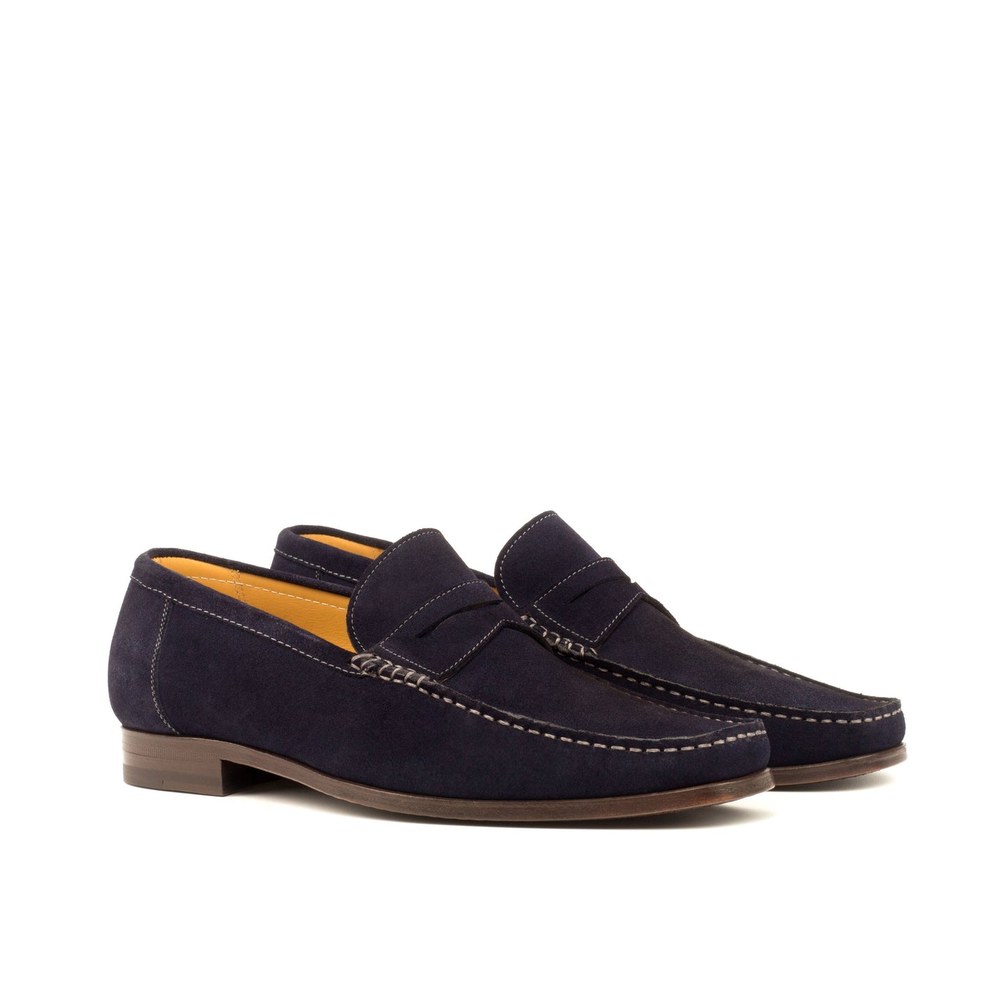 Moccasin Loafer in Navy Calf Suede, front three-quarter view