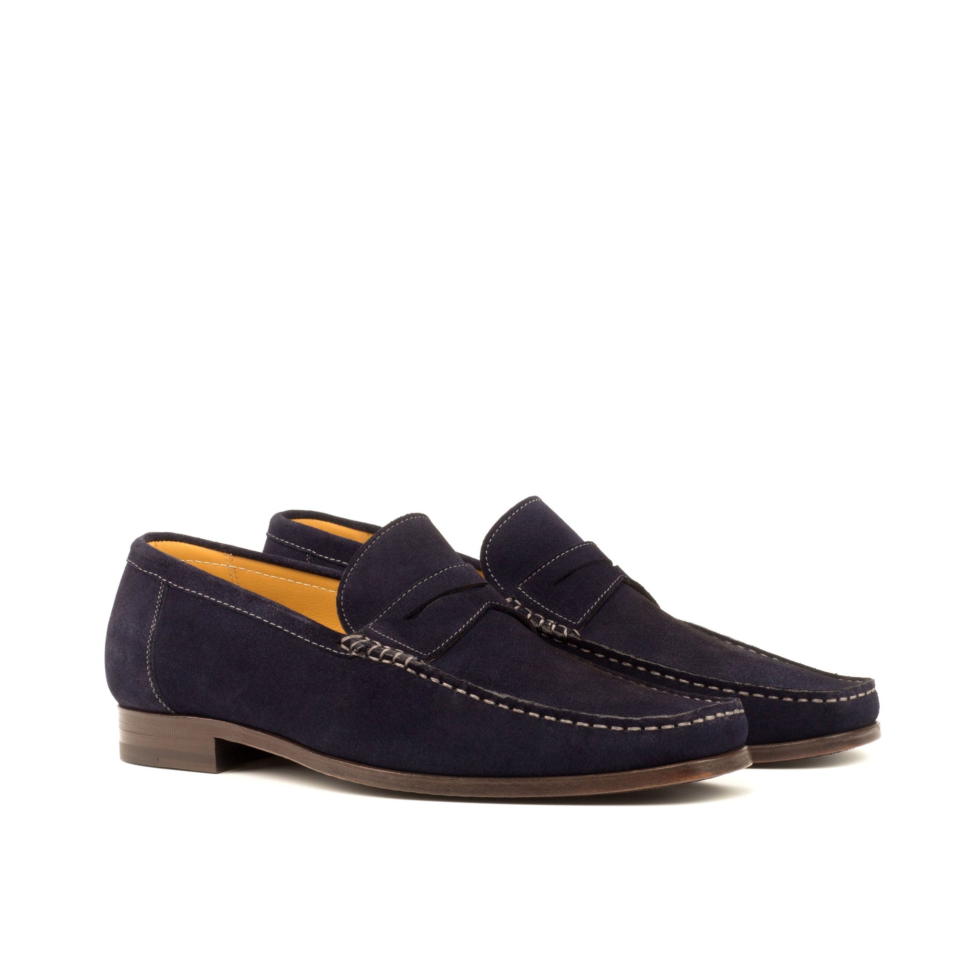 Moccasin Loafer in Navy Calf Suede, front three-quarter view