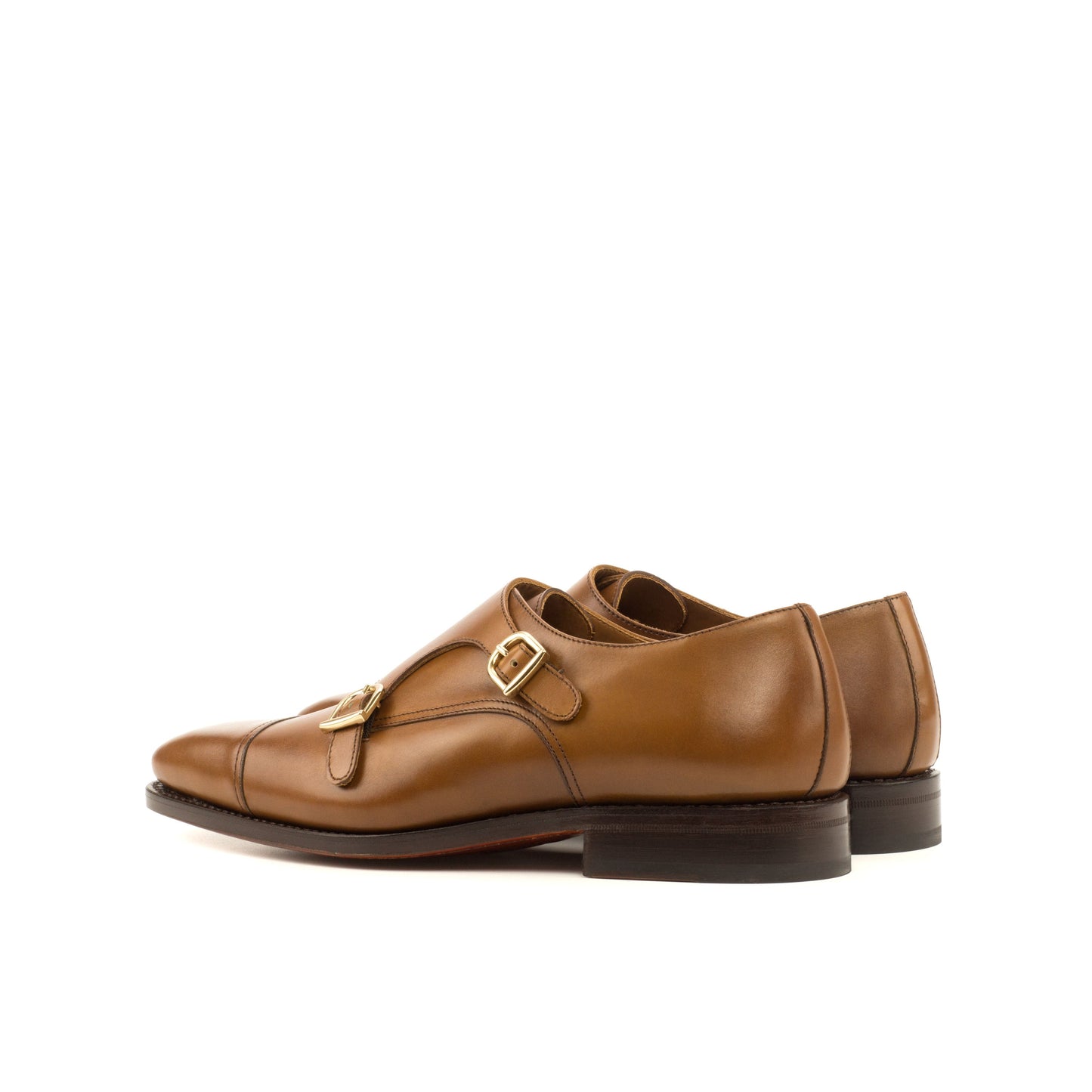 Double Monk Strap in Cognac Box Calf, rear three-quarter view
