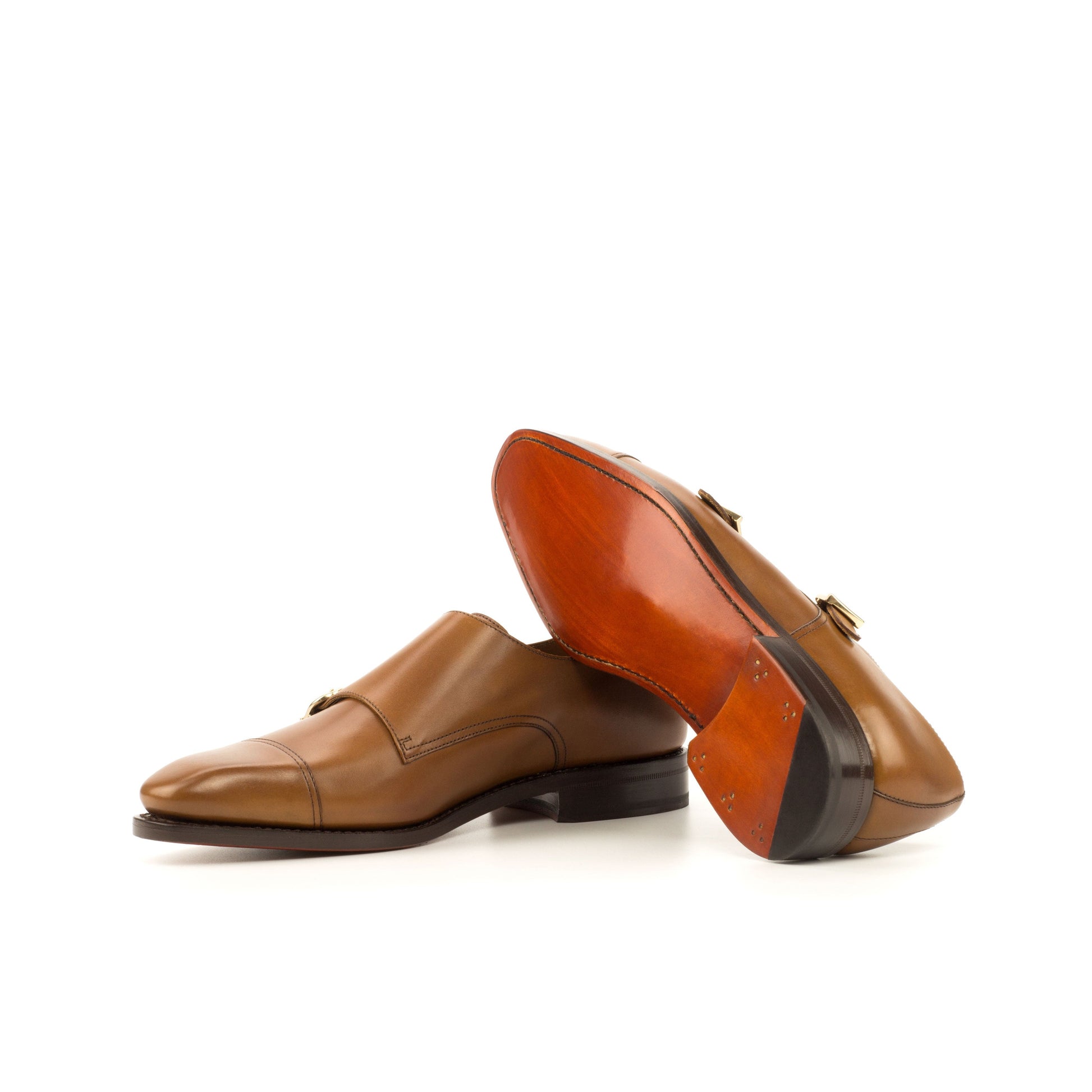 Double Monk Strap in Cognac Box Calf showing cognac leather sole