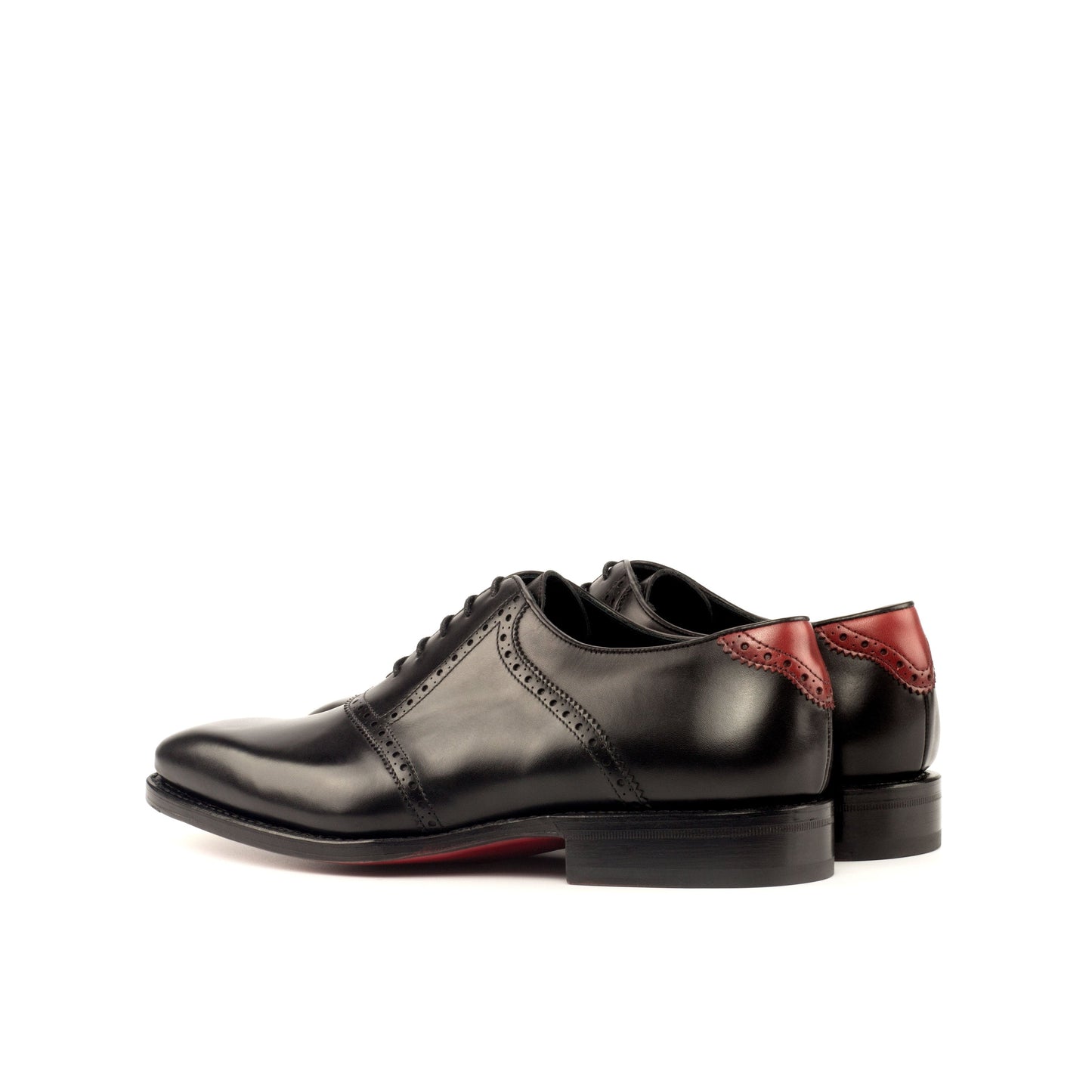 Saddle Shoe in Black Box Calf and Red Painted Box Calf, rear three-quarter view