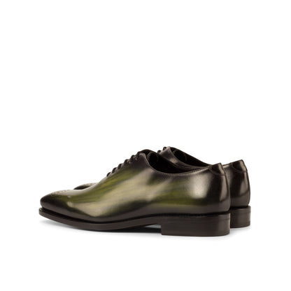 Wholecut Oxford in Khaki Patina Box Calf, rear three-quarter view
